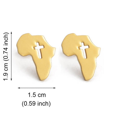 Africa Map Shaped Stud Earrings with Hollow Cross - Blessed Afrique Boutique LLC