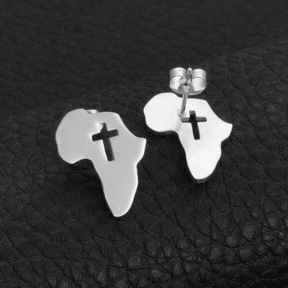 Africa Map Shaped Stud Earrings with Hollow Cross - Blessed Afrique Boutique LLC