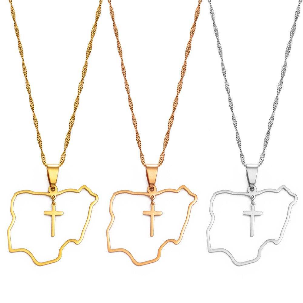 "Nigeria with Hanging Cross" Necklace - Blessed Afrique Boutique LLC