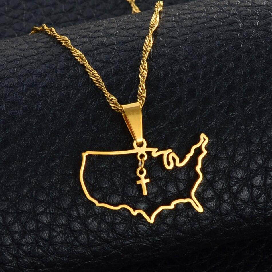 USA With Hanging Cross Necklace (Limited Edition) - Blessed Afrique Boutique LLC